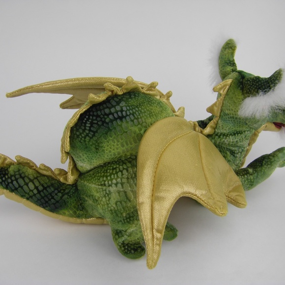 Folkmanis 13 Inch Green Dragon Finger Puppet bean bag gold wings - Picture 3 of 8